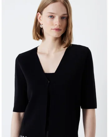 Cardigan cu model uni si decolteu in V, Negru