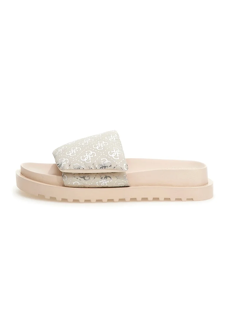 Papuci cu detalii cu monograma si velcro, Alb/Maro camel