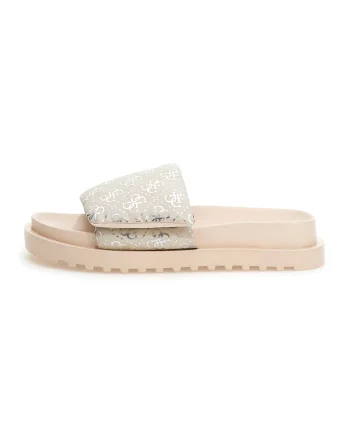 Papuci cu detalii cu monograma si velcro, Alb/Maro camel