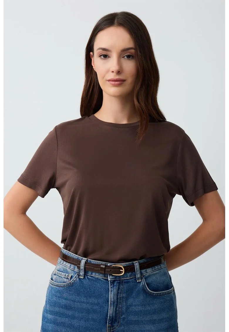 Tricou lejer din amestec de modal, Maro inchis