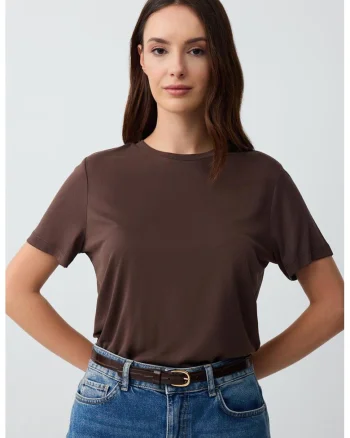 Tricou lejer din amestec de modal, Maro inchis