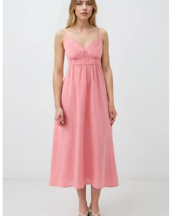 Rochie evazata de in cu decolteu in V, Roz pal