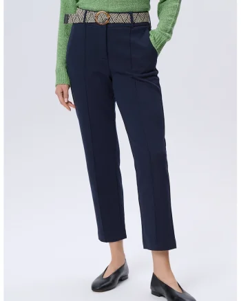 Pantaloni conici din amestec de in cu pensa frontala, Bleumarin