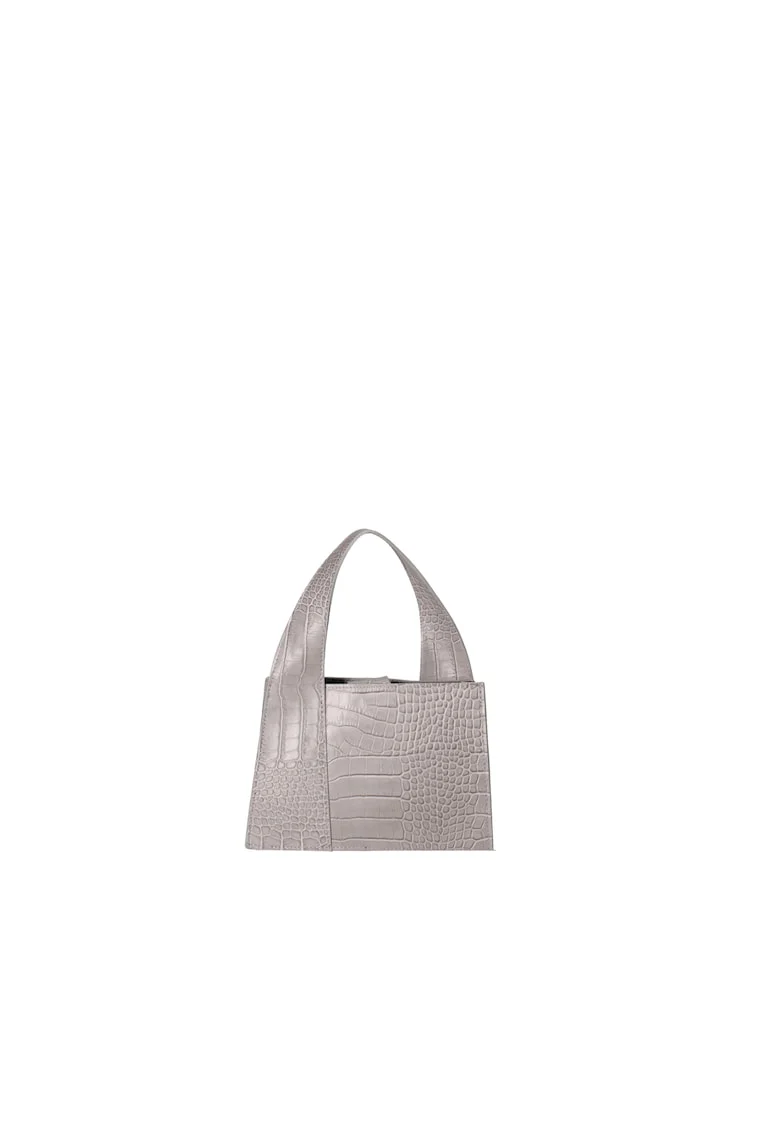 Geanta de piele cu maner si model piele de reptila, Grey