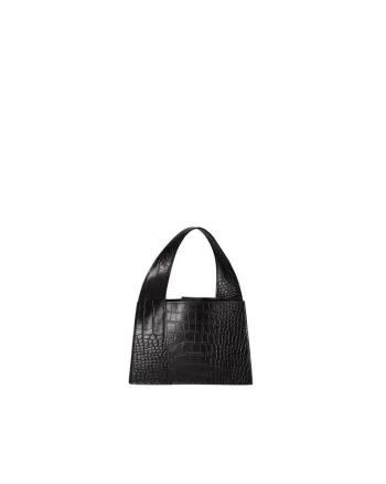 Geanta de piele cu maner si model piele de reptila, Negru