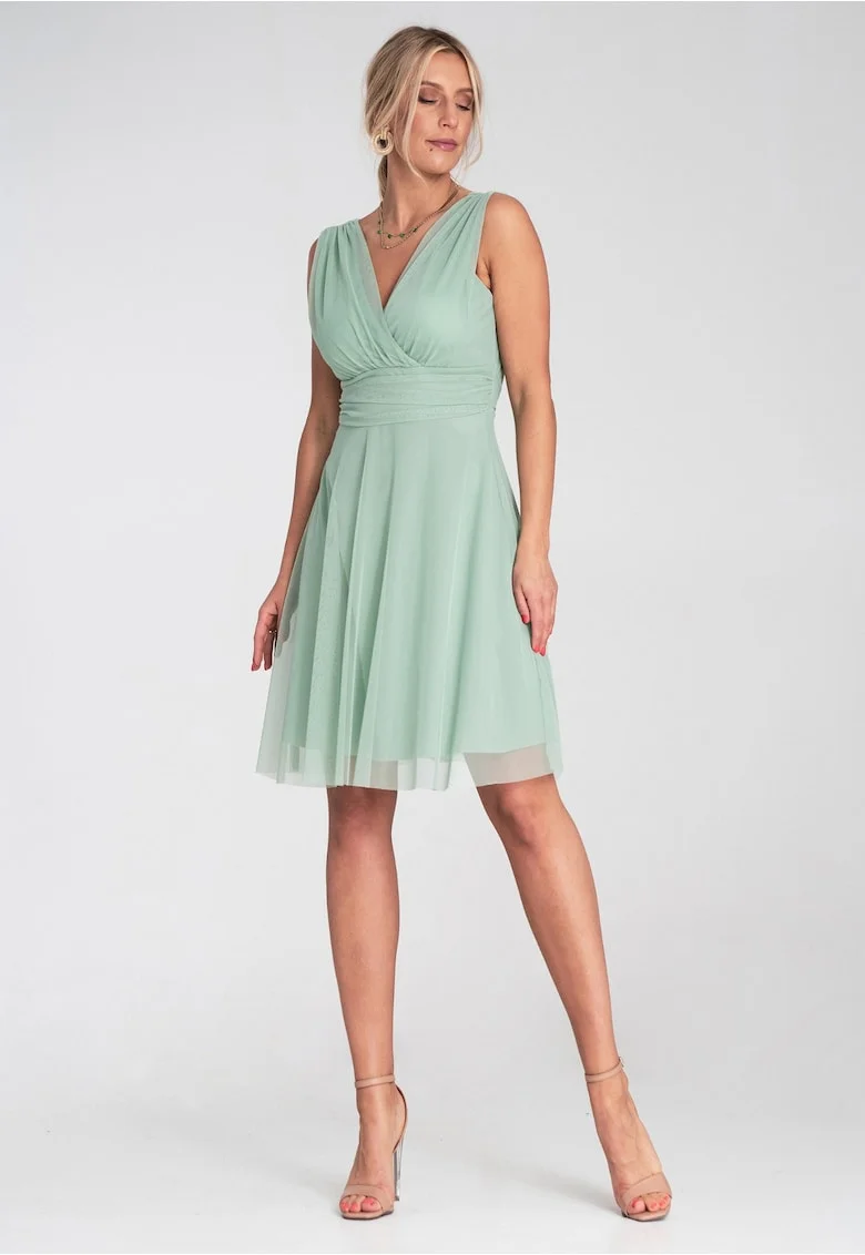 Rochie de cocktail  eleganta, din plasa, menta,