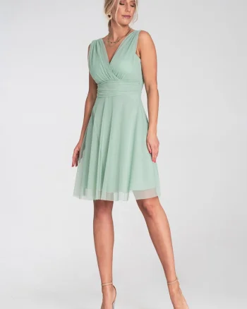 Rochie de cocktail  eleganta, din plasa, menta,