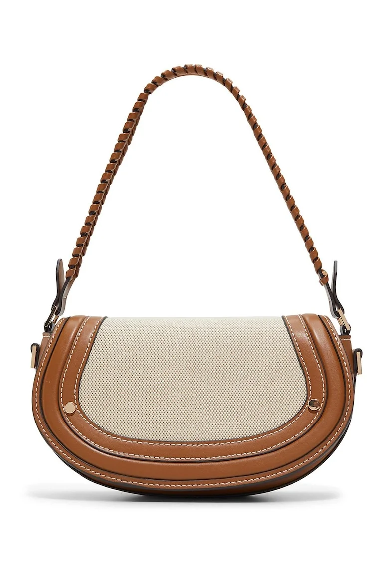 Geanta de piele ecologica cu bareta de umar Kimya, Caramel/Crem