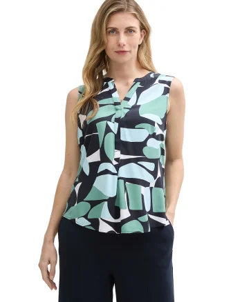 Bluza fara maneci cu guler tunica, Negru/Verde pal/Verde deschis
