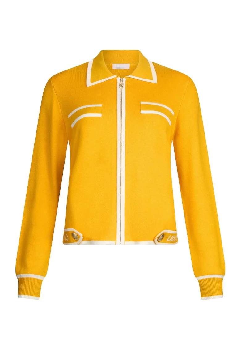 Cardigan din amestec de matase cu guler ascutit, Galben mustar