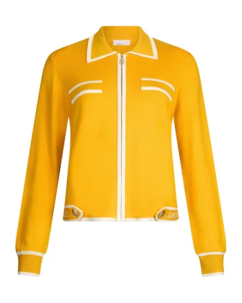 Cardigan din amestec de matase cu guler ascutit, Galben mustar