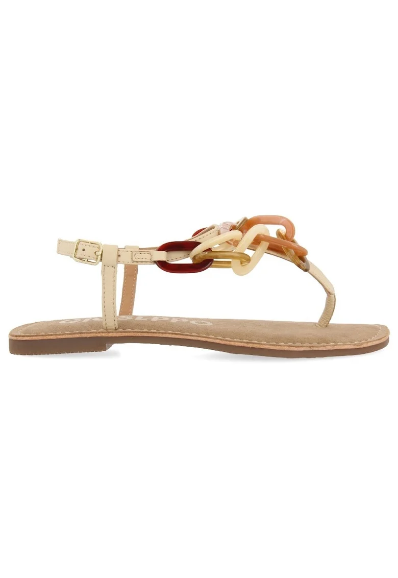 Sandale de piele cu talpa plata Medley, Alb murdar