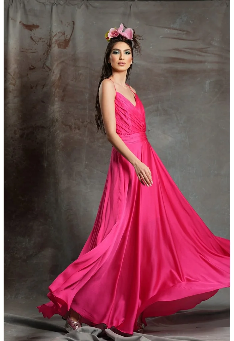 Rochie maxi evazata din amestec de matase Acapulco, Roz