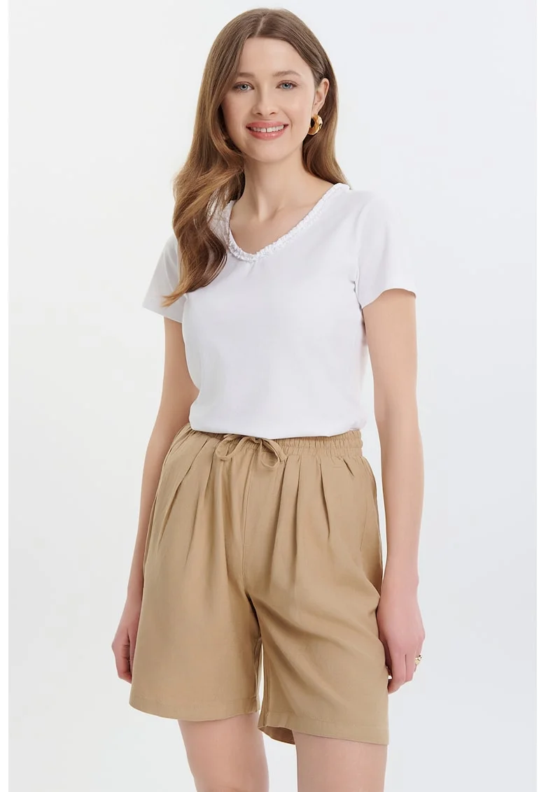 Pantaloni scurti din amestec de in cu snur, Bej inchis