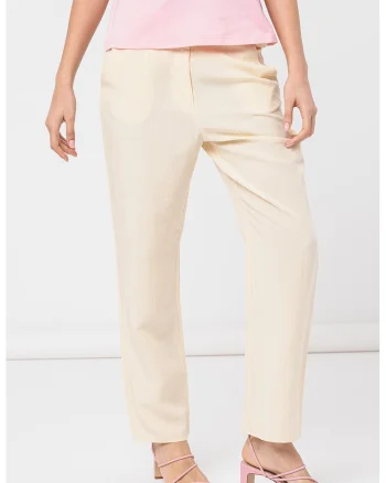 Pantaloni din amestec de lyocell cu model in dungi, Crem