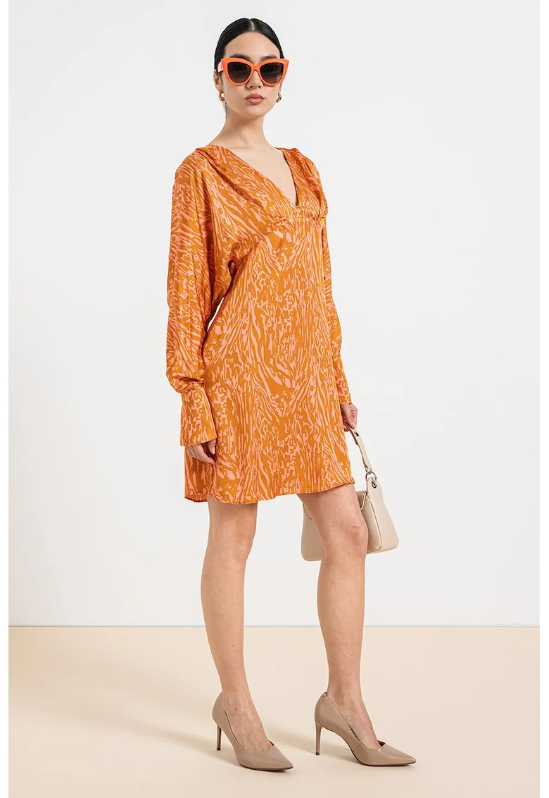 Rochie mini de satin, Portocaliu/Roz