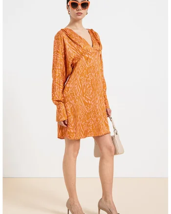 Rochie mini de satin, Portocaliu/Roz
