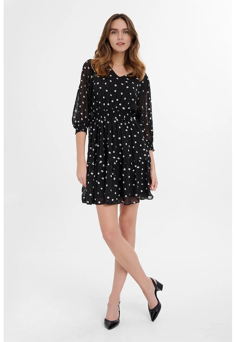 Rochie scurta cu model cu sfere, Alb/Negru