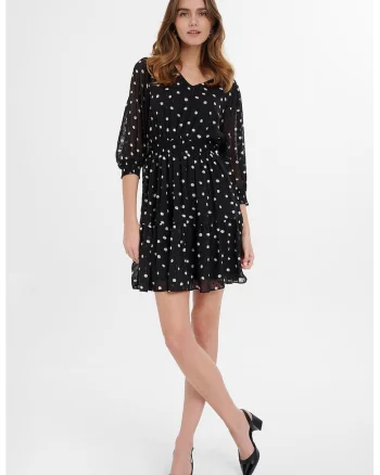 Rochie scurta cu model cu sfere, Alb/Negru