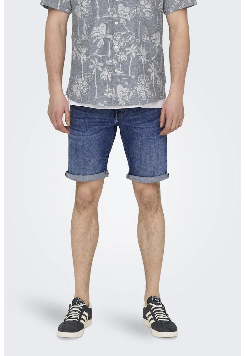 Blugi scurti slim fit, Albastru inchis