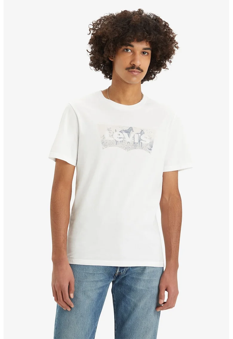 Tricou de bumbac cu decolteu la baza gatului, Alb murdar