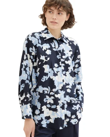 Camasa cu model floral, Bleumarin
