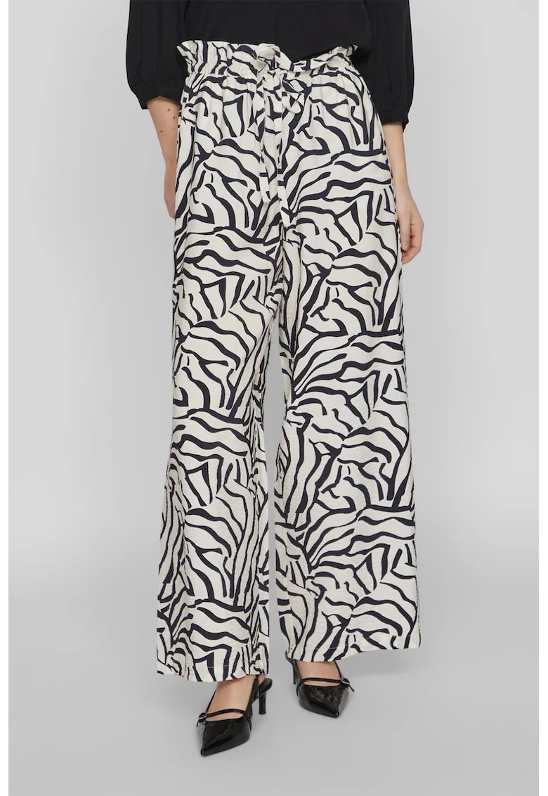 Pantaloni ampli cu talie inalta, Negru stins/Alb optic