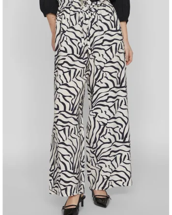 Pantaloni ampli cu talie inalta, Negru stins/Alb optic