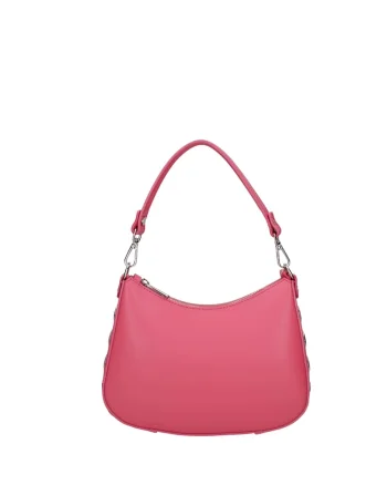 Geanta din piele cu bareta de umar, Fucsia
