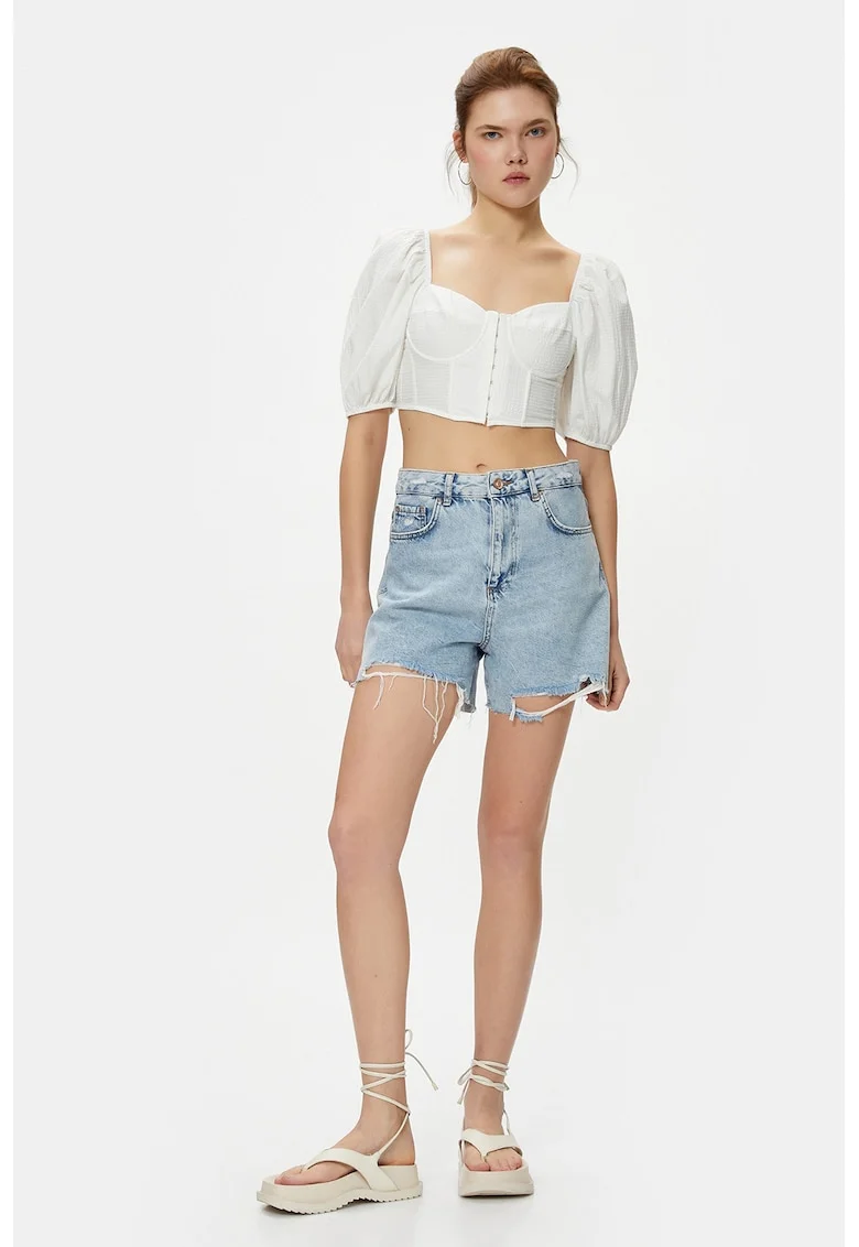 Bluza crop cu maneci bufante, Alb