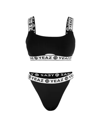 Costum de baie din doua piese cu benzi logo BAGATELLE 28997, Negru