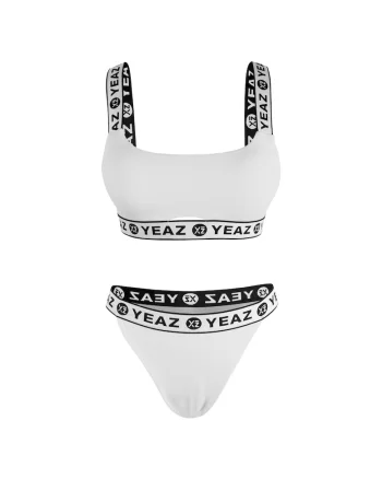 Costum de baie din doua piese cu benzi logo BAGATELLE 28997, Alb