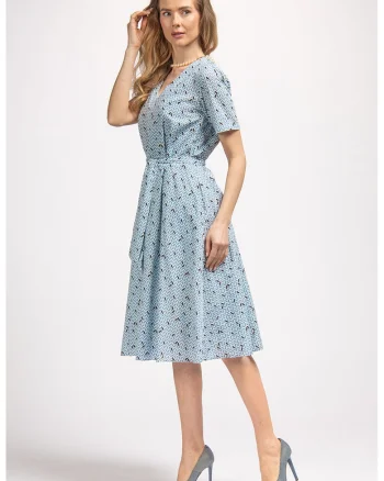 Rochie cu decolteu in V si buzunare laterale, Albastru deschis