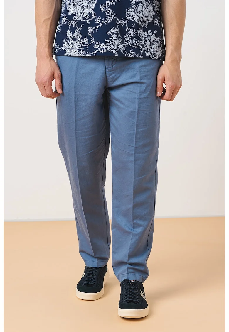 Pantaloni din amestec de in si bumbac, Albastru prafuit