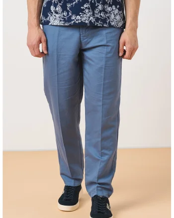 Pantaloni din amestec de in si bumbac, Albastru prafuit