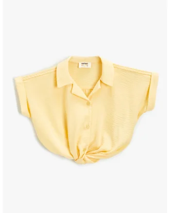 Camasa crop cu revere decupate, Galben