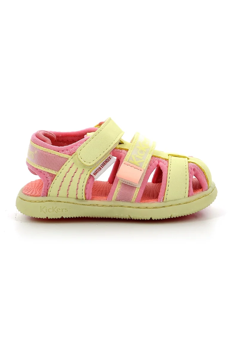 Sandale fisherman de piele ecologica, Roz/Verde lime