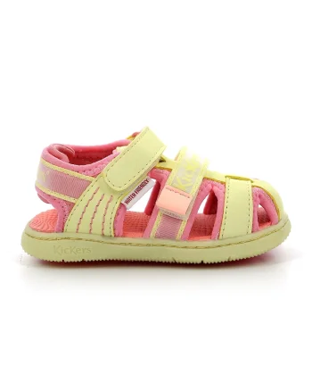 Sandale fisherman de piele ecologica, Roz/Verde lime