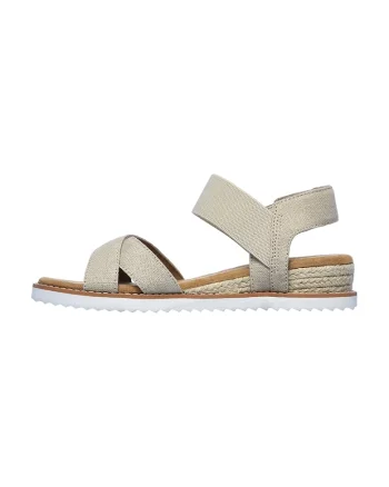 Sandale cu talpa wedge si inchidere velcro, Maro taupe deschis