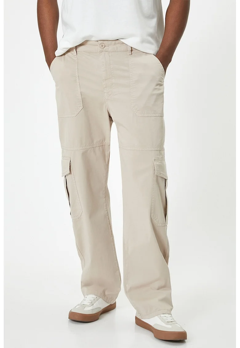 Pantaloni cargo din amestec de bumbac, Alb fildes