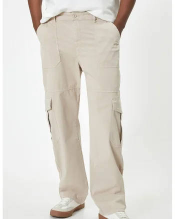 Pantaloni cargo din amestec de bumbac, Alb fildes