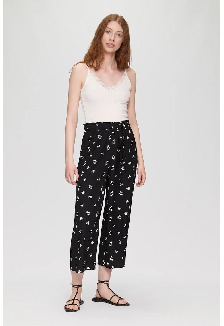 Pantaloni crop cu croiala ampla, Alb/Negru