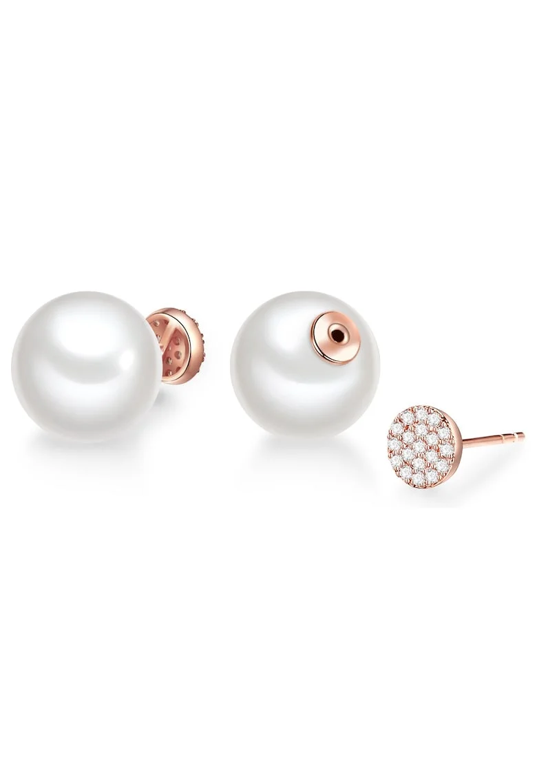 Cercei placati cu aur de 14K, cu tija si perle shell, Alb