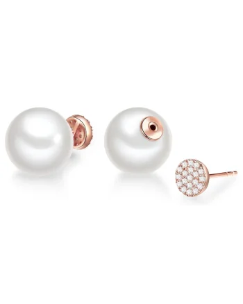 Cercei placati cu aur de 14K, cu tija si perle shell, Alb