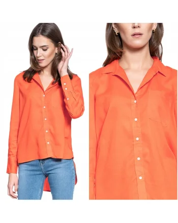 Camasa Dama,  Elisa Solid Lyocell, Croi: Regular Fit, Stil: Drept, Inchidere: Nasturi, Compozitie Material: 100% Lyocell, Portocalie, 1 Bucata