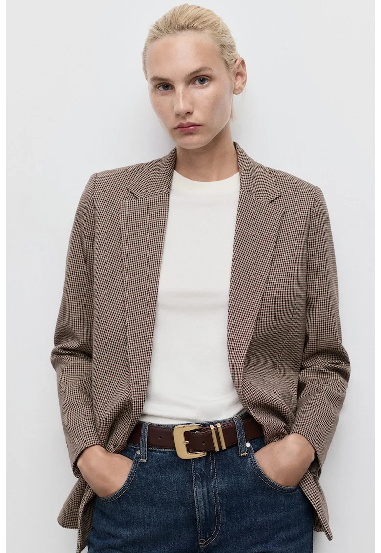 Sacou cu nasturi si model in carouri, Negru/Bej/Violet pruna