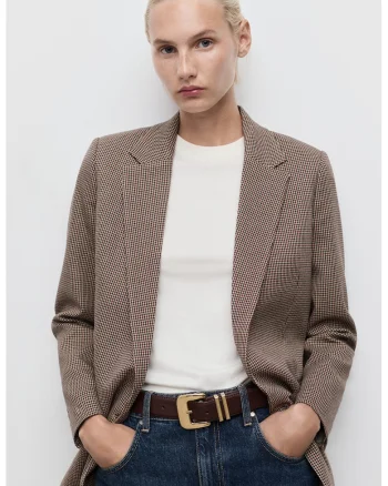 Sacou cu nasturi si model in carouri, Negru/Bej/Violet pruna
