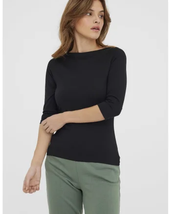 Bluza din amestec de modal cu maneci 3/4, Negru