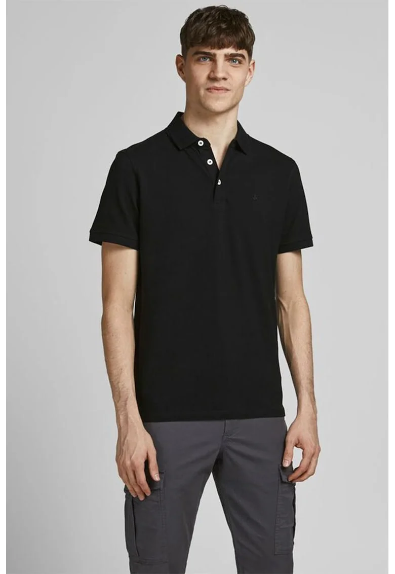 Tricou polo slim fit de bumbac organic Paulos, Negru