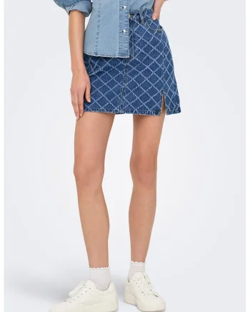 Fusta mini de denim cu margine cu slit, Albastru inchis